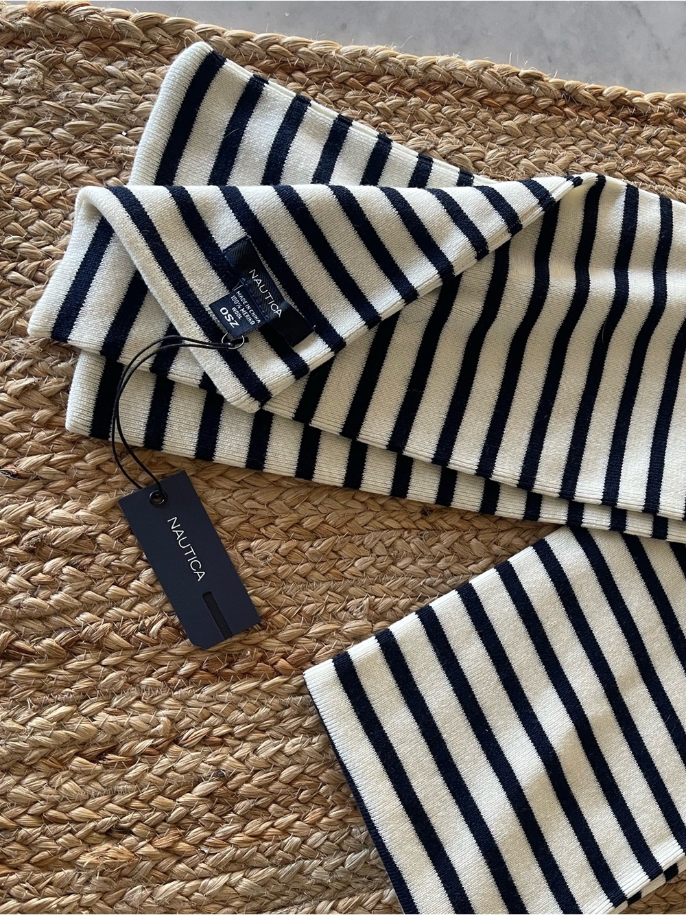 Nautica navy and white striped merino wool scarf